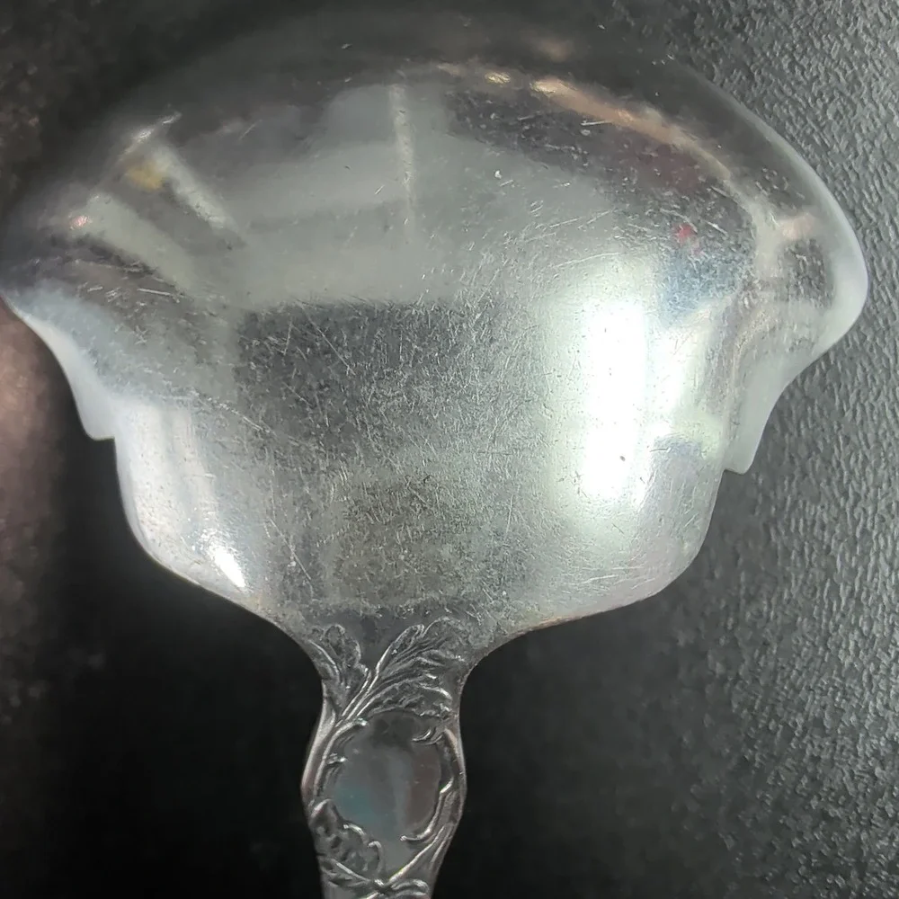1835 R Wallace Silver Plate Sugar Shell Spoon  Floral Scalloped Monogram